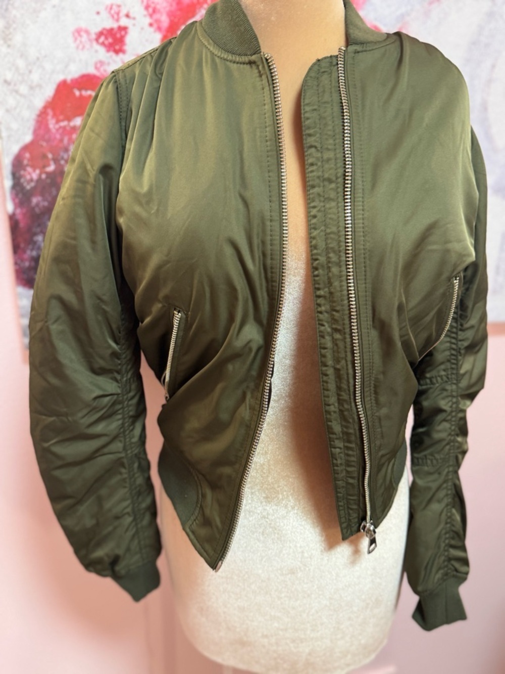 Topshop Olive Bomber Jacket in Military Green